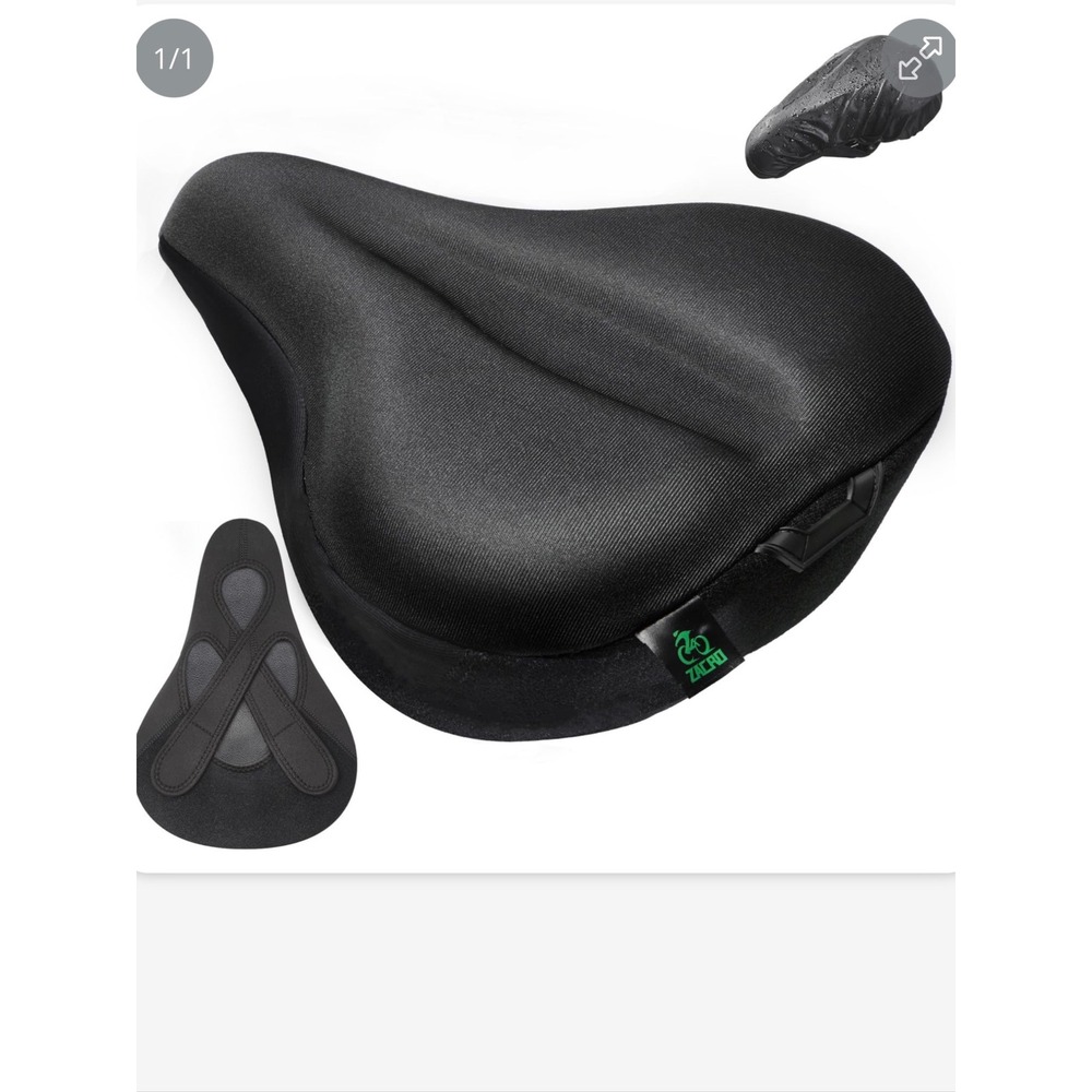 Zacro Wide Bike Seat Cushion Gel Padded Black Comfortable Saddle Cover 11x10in